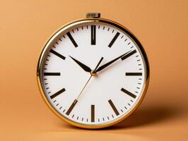 Gold clock on orange background showing the time photo