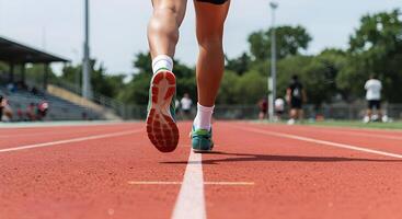 A close-up view of a person running on a track, open weather photo