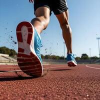 A close-up view of a person running photo