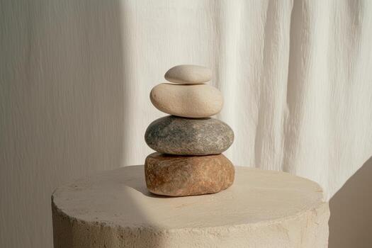 equilibrado piedras en un neutral antecedentes foto