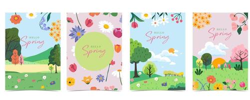 Spring landscape background with tree and garden vector