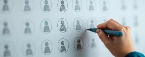 Meeting execution success concept. Hand drawing on a wall of illustrated people icons. photo