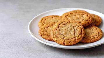 Freshly baked cookies on a plate with a neutral background. photo