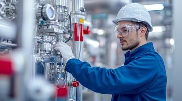 Tax with carbon concept. Worker in safety gear operating machinery in an industrial setting. photo