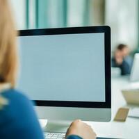 Employee with incentive concept. Person working on a computer with a static screen in a modern office. photo