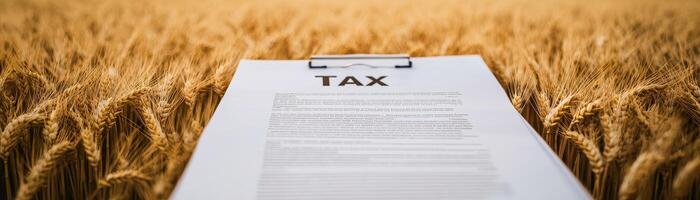 Tax with local concept. Tax document placed on a wheat field background. photo