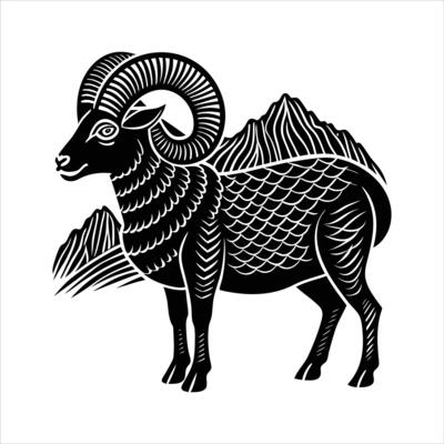 Minimal Line Art Bighorn Sheep.