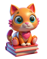 Elegant cat posing on books with heart patterns png