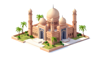 islamic mosque with palm trees and a mosque on a transparent background png