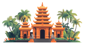 A hindu temple with palm trees and a path png