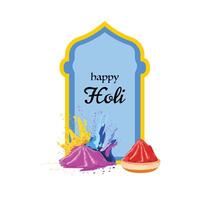 Festive Holi template with decorative Indian elements, cheerful Happy Holi text, and a vibrant powder splash vector
