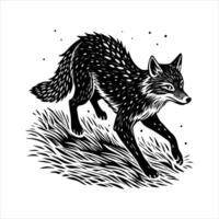 Black and white view of wild fox in its natural habitat vector