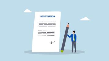 Company registration service, 4k animation of entrepreneur grasping pen victory indication corporate paperwork with seal. video