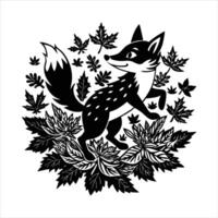 Illustration of a cute fox jumping through a leaf pile. vector