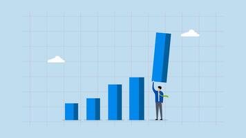 Growth or improvement, 4k animation of entrepreneur aids in raising bar chart to a higher level. video