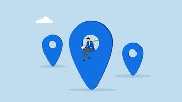 Remote job or distance work, 4k animation of businessman utilizing a laptop remotely with a location map pin. video
