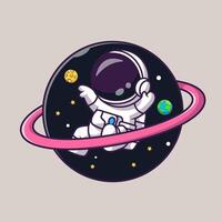Cute Astronaut Floating In Planet Space Cartoon vector