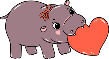 Cute Valentine Moo Deng Pygmy Hippo bites heart png
