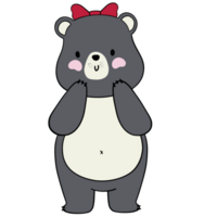 Valentine cute bear with red bow on head getting shy in flat design for love-themed illustrations and valentine greeting designs. png
