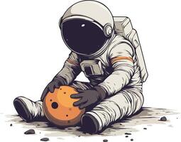 Illustration of Cute astronaut suit floating in space, on white background vector