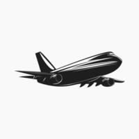 Stylish illustration of a flying airplane in smooth black and white design for aviation-themed projects vector