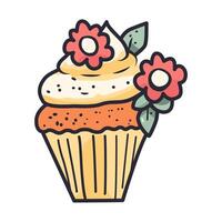 Decorative cupcake with frosting and flowers for festive celebrations and events vector