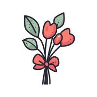 Colorful bouquet with green leaves tied with a ribbon suitable for invitations and greeting cards vector