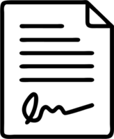 Contract document with signature in outline icon style, business and finance theme. png