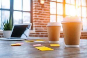 Collaborative startup team working in a dynamic shared workspace environment with creative tools and energy photo