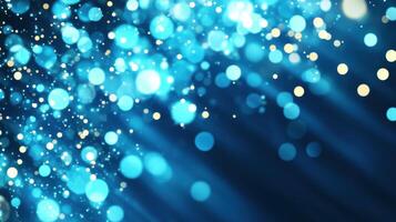 Captivating blue background with glowing snowflakes and shimmering light rays creating a festive winter atmosphere for holiday celebrations photo