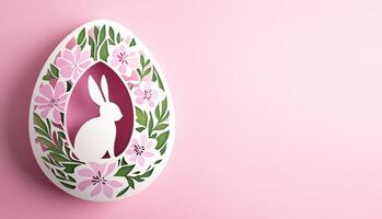 moderno Pascua de Resurrección papel cortar ilustración presentando un Conejo y floral diseños en un pastel antecedentes foto