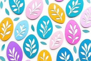 Beautiful Easter paper cut artwork features layered egg shapes with floral and bunny patterns in vibrant colors and soft shadows for a cheerful festive atmosphere photo