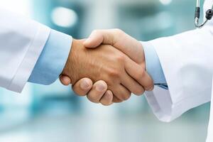 Successful collaboration between doctor and technology specialist in modern healthcare office setting emphasizing teamwork and innovation in medical field photo
