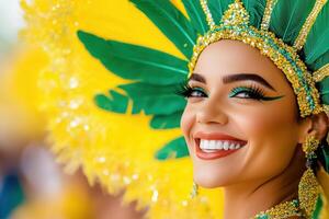 Experience the vibrant energy of the Carnival parade in Brazil with dazzling samba dancers and stunning floats adorned with intricate designs photo
