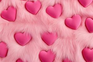 Soft pink plush texture adorned with scattered hearts creates a romantic and dreamy atmosphere photo