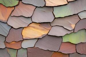Close-up view of textured tree bark with moss in olive-brown and dark green tones showcasing natures intricate details and colors photo