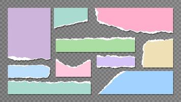 Set of colorful paper pieces with torn edges. Fragments of ripped paper sheets, perfect for scrapbook frames, notes, or social media design. vector