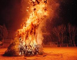 Pile of wood set on fire as a propitiatory act to chase away winter photo