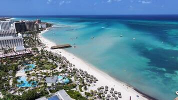 Aerial Landscape of Palm Beach at Oranjestad in Caribbean Netherlands Aruba . Caribbean Background. photo