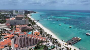 Incredible Palm Beach at Oranjestad in Caribbean Netherlands Aruba. Nature Umbrella. photo