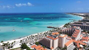Above view of Palm Beach in Oranjestad Caribbean Netherlands Aruba.. Background Bay. photo