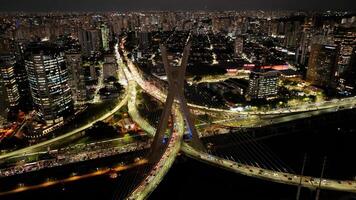 Scenic Cable Stayed Bridge at Downtown Sao Paulo in Brazil. Capital City Stayed. photo