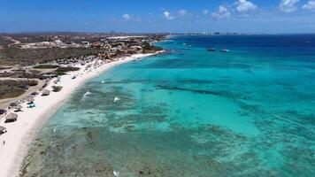 Aerial Arashi Beach in Noord Oranjestad in Aruba. Background Background. photo