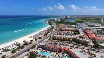 High Angle of Eagle Beach in Oranjestad Caribbean Netherlands Aruba. photo