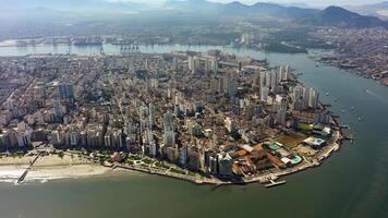 Aerial View of aerial town in Santos Sao Paulo in Brazil.. Coastal Skyline. photo