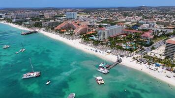 Above view of Palm Beach in Noord Oranjestad Aruba. photo