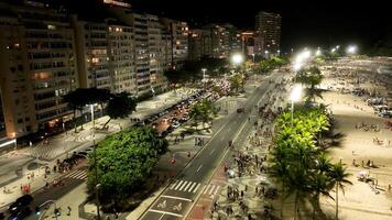 High Angle of Night Beach in Copacabana Beach Rio de Janeiro Brazil. photo
