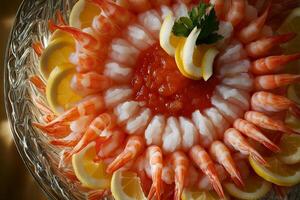 Elegant Shrimp Cocktail on Stylish Serving Platter photo