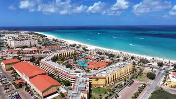 Above view of Eagle Beach in Oranjestad Caribbean Netherlands Aruba. photo
