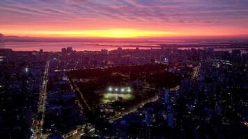 High Angle of Sunset Skyline at Porto Alegre in Rio Grande do Sul Brazil. Buildings Dusk. photo